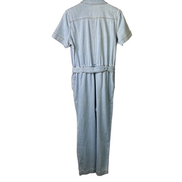 Ella Moss Belted Denim Short Sleeve Cropped Wide Leg Jumpsuit Relaxed Fit - Picture 7 of 16